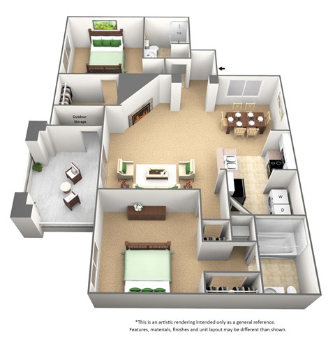 2 Bed 2 Bath Floor Plan at Cedar Springs Apartments, Raleigh, NC
